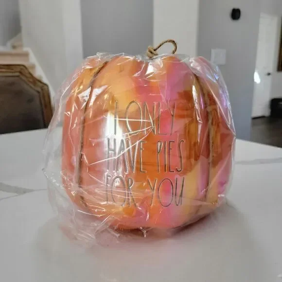 Rae Dunn Iridescent Orange Pumpkin I only have pies for you planter NEW - Picture 6 of 6
